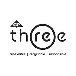 GP THREE RENEWABLE RECYCLABLE RESPONSIBLE logo