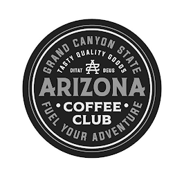 GRAND CANYON STATE TASTY QUALITY GOODS DIATAT AZ DEUS ARIZONA ·COFFEE· CLUB FUEL YOUR ADVENTURE logo
