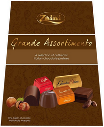 GRANDE ASSORTIMENTO ZAINI 1913 CAFFE ZAINI GIANDUI OTTIMI AMARETTO FINE ITALIAN CHOCOLATE INDIVIDUALLY WRAPPED A SELECTION OF AUTHENTIC ITALIAN CHOCOLATE PRALINES logo