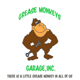 GREASE MONKEYS GARAGE, INC. THERE IS A LITTLE GREASE MONKEY IN ALL OF US logo