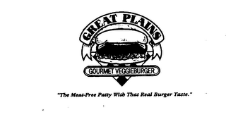 GREAT PLAINS GOURMET VEGGIEBURGER "THE MEAT-FREE PATTY WITH THAT REAL BURGER TASTE." logo