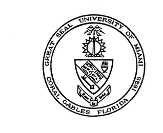 GREAT SEAL UNIVERSITY OF MIAMI-CORAL GABLES FLORIDA 1925 MAGNA EST VERITAS INVESTIGAITO CONSERVATIO ET DISSEMINATO SCIENTIAE logo