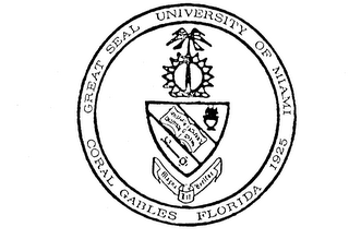 GREAT SEAL UNIVERSITY OF MIAMI CORAL GABLES FLORIDA 1925 INVESTIGATIO CONSERVATIO ET DISSEMINATIO SCIENTIAE MAGNA EST VERITAS logo