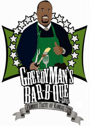 GREEDYMAN'S BAR-B-QUE & GRILL FAMOUS TASTE OF KANSAS CITY logo