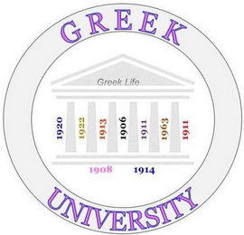 GREEK UNIVERSITY GREEK LIFE 1920 1922 1913 1906 1911 1963 1911 1908 1914 logo