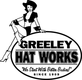 GREELEY HAT WORKS "WE START WITH BETTERBODIES!" SINCE 1909 logo