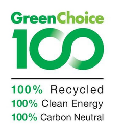 GREENCHOICE 100 100% RECYCLED 100% CLEAN ENERGY 100% CARBON NEUTRAL logo