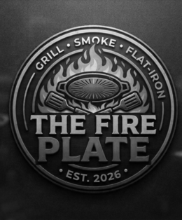 GRILL · SMOKE · FLAT-IRON THE FIRE PLATE · EST. 2026 · logo