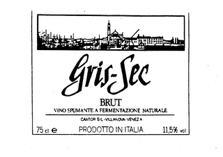 GRIS-SEC BRUT VINO SPUMANTE A FERMENTAZIONE NATURALE CANTOR S.R.L.-VILLANOVA-VENEZIA PRODOTTO IN ITALIA 75 CL E 11.5% VOL logo