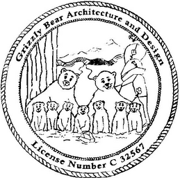 GRIZZLY BEAR ARCHITECTURE AND DESIGN LICENSE NUMBER C 32567 logo
