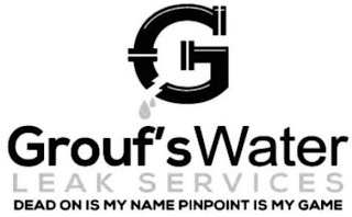 GROUF'S WATER LEAK SERVICES DEAD ON IS MY NAME PINPOINT IS MY GAME logo
