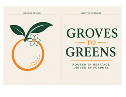 GROVES TO GREENS ROOTED IN HERITAGE. DRIVEN BY PURPOSE. logo