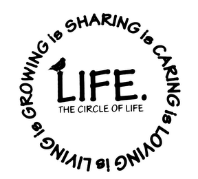 GROWING IS SHARING IS CARING IS LOVING IS LIVING LIFE. THE CIRCLE OF LIFE logo