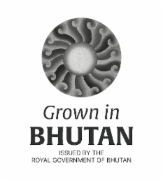 GROWN IN BHUTAN ISSUED BY THE ROYAL GOVERNMENT OF BHUTAN logo