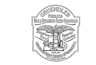 GRUENDLER PEERLESS BALL-BEARING FEED GRINDER AMERICA'S FAMOUS FEED GRINDER ST. LOUIS MO., U.S.A. logo