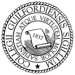 GUILFORDIENSIS SIGILLUM COLLEGII ATQUE VIRTUTEM MOLIOR SAPIENTIAM 1837 logo