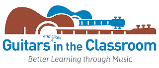 GUITARS AND UKES IN THE CLASSROOM BETTER LEARNING THROUGH MUSIC logo