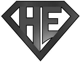 H E logo