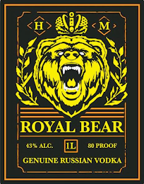 H M ROYAL BEAR 43% ALC. 1L 80 PROOF GENUINE RUSSIAN VODKA logo