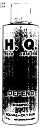 H. Q. HEAD QUARTERS DEFEND SHAMPOO logo