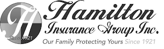 H SINCE 1921 HAMILTON INSURANCE GROUP INC. OUR FAMILY PROTECTING YOURS SINCE 1921 logo