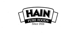 HAIN PURE FOODS SINCE 1926 logo