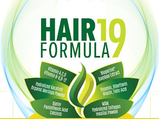 HAIR FORMULA 19 VITAMIN A,C,D VITAMIN B-6, B-12 HYDROLIZED KERATINH ORGANIC MORINGA POWDER BIOTIN PANTOTHENIC ACID CALCIUM BIOPERINE BAMBOO EXTRACT THIAMIN RIBOFLAVIN NIACIN FOLIC ACID MSM HYDROLYZED COLLAGEN INOSITOL POWDER logo