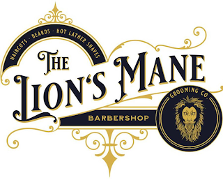 HAIRCUTS · BEARDS · HOT LATHER SHAVES THE LION'S MANE BARBERSHOP GROOMING CO. logo