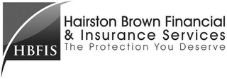 HAIRSTON BROWN FINANCIAL & INSURANCE SERVICES THE PROTECTION YOU DESERVE HBFIS logo