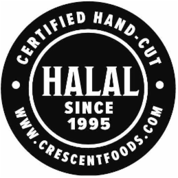 HALAL SINCE 1995 ◦ CERTIFIED HAND - CUT ◦ WWW.CRESCENTFOODS.COM logo