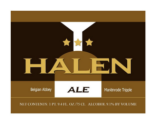 HALEN ALE TRIPPLE BELGIAN ABBEY MARIËNRODE TRIPPLE NET CONTENTS: 1 PT. 9.4 FL. OZ./75 CL ALCOHOL 9.1% BY VOLUME logo