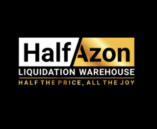 HALFAZON LIQUIDATION WAREHOUSE HALF THE PRICE, ALL THE JOY logo