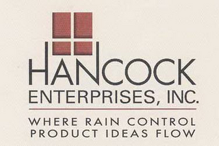 HANCOCK ENTERPRISES, INC. WHERE RAIN CONTROL PRODUCT IDEAS FLOW logo