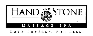 HAND AND STONE MASSAGE SPA LOVE THYSELF.  FOR LESS. logo