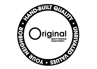 HAND-BUILT QUALITY UNRIVALED VALUES YOUR NEIGHBOR ORIGINAL MATTRESS FACTORY logo