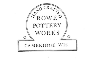 HAND CRAFTED ROWE POTTERY WORKS CAMBRIDGE WIS. logo