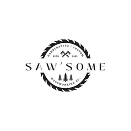 HANDCRAFTED CUSTOM ESTD 2022 SAW'SOME WOODWORKING CO. logo