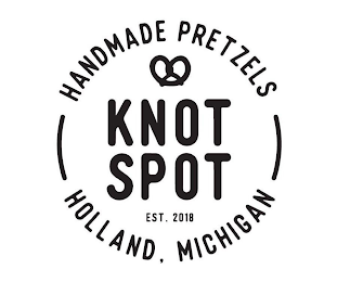 HANDMADE PRETZELS KNOT SPOT EST. 2018 HOLLAND, MICHIGAN logo