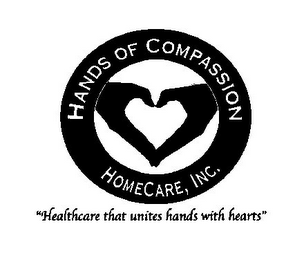 HANDS OF COMPASSION HOMECARE, INC. "HEALTHCARE THAT UNITES HANDS WITH HEARTS" logo