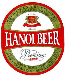 HANOI BEER HABECO SINCE 1890 BEER PREMIUM BEER BREWED AND BOTTLED BY HANOI BEER-ALCOHOL-BEVERAGE J.S. CORP. HANOI BEER IS BREWED BY USING THE FINEST MALT HOPS AND CEREALS OBTAINABLE THROUGHOUT THE WORLD. logo