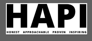 HAPI HONEST APPROACHABLE PROVEN INSPIRING logo