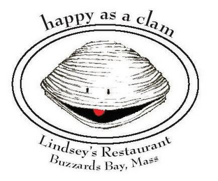 HAPPY AS A CLAM LINDSEY'S RESTAURANT BUZZARDS BAY, MASS logo