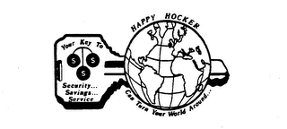 HAPPY HOCKER CAN TURN YOUR WORLD AROUND... YOUR KEY TO SECURITY... SAVINGS... SERVICE $$$ logo