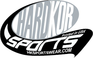 HARDKOR SPORTS PRINTED IN USA HKSPORTSWEAR.COM logo