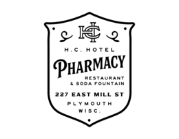 HC H.C. HOTEL PHARMACY RESTAURANT & SODA FOUNTAIN 227 EAST MILL ST PLYMOUTH WISC. logo