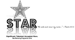 "HE CALLS EACH STAR BY NAME..." - PSALM 147:4. SIGNIFICANT. TALENTED. ACCEPTED. RARE. STAR MENTORING PROGRAM FOR GIRLS. logo