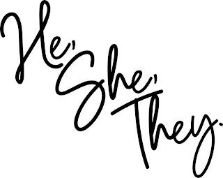 HE, SHE, THEY. logo