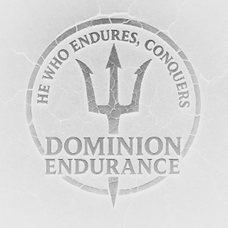 HE WHO ENDURES, CONQUERS DOMINION ENDURANCE logo