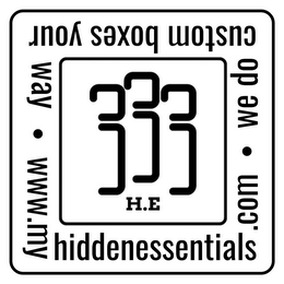 H.E WWW.MYHIDDENESSENTIALS.COM · WE DO CUSTOM BOXES YOUR WAY · logo