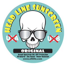 HEAD LINE SUNSCREEN X UVA X UVB ORIGINAL BROAD SPECTRUM 50+SPF PROTECTION ALL NATURAL - ZINC BASED - WATER RESISTANT WWW.EFILLIFE.COM logo